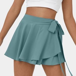 Halara Mineral Blue Teal High Rise Breezeful™ Lace Up Wrap Skirt Skort